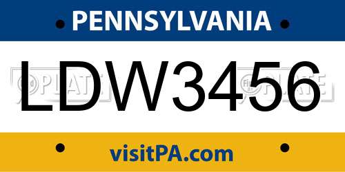 LDW3456 Pennsylvania License Plate
