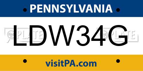 LDW34G Pennsylvania License Plate
