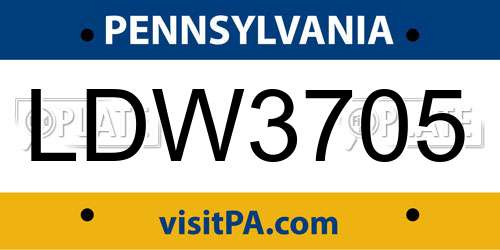 LDW3705 Pennsylvania License Plate
