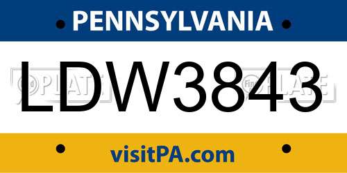 LDW3843 Pennsylvania License Plate