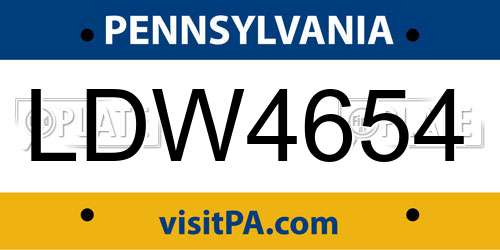 LDW4654 Pennsylvania License Plate