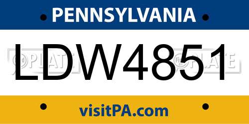 LDW4851 Pennsylvania License Plate