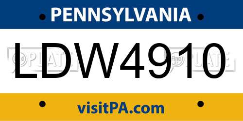 LDW4910 Pennsylvania License Plate