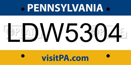 LDW5304 Pennsylvania License Plate