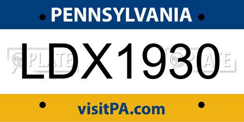 LDX1930 Pennsylvania License Plate