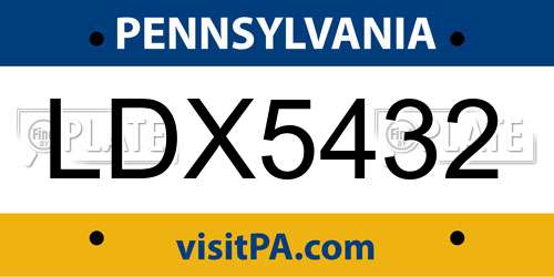 LDX5432 Pennsylvania License Plate