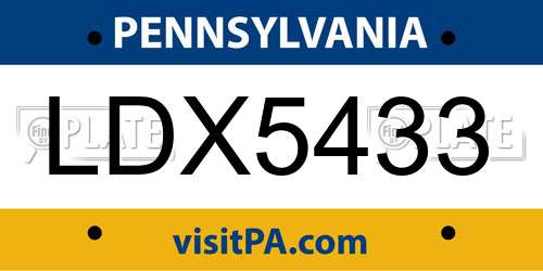 LDX5433 Pennsylvania License Plate