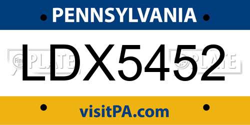 LDX5452 Pennsylvania License Plate