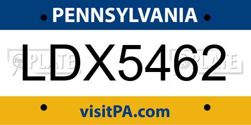 LDX5462 Pennsylvania License Plate