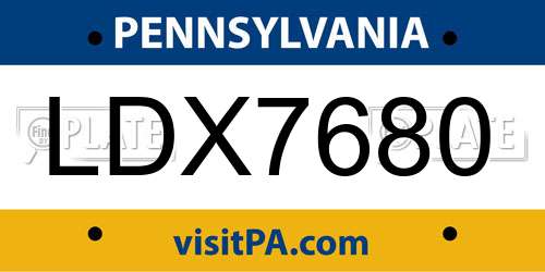 LDX7680 Pennsylvania License Plate