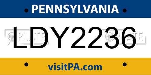 LDY2236 Pennsylvania License Plate