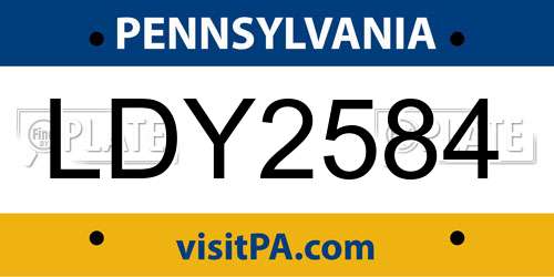 LDY2584 Pennsylvania License Plate