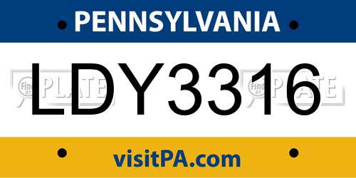 LDY3316 Pennsylvania License Plate