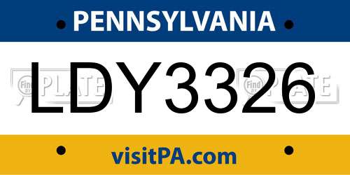 LDY3326 Pennsylvania License Plate