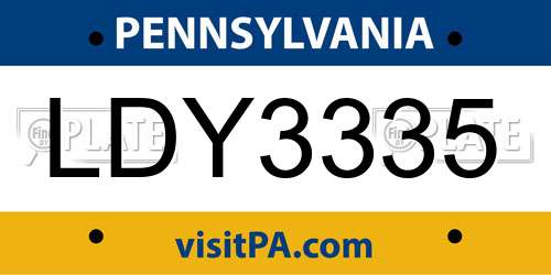 LDY3335 Pennsylvania License Plate