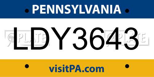 LDY3643 Pennsylvania License Plate