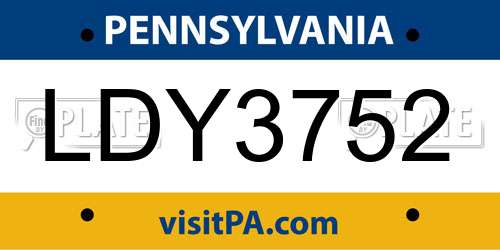 LDY3752 Pennsylvania License Plate
