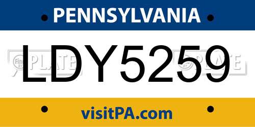 LDY5259 Pennsylvania License Plate