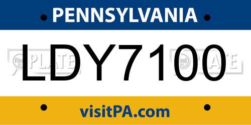 LDY7100 Pennsylvania License Plate