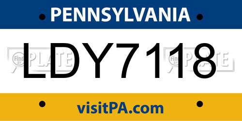 LDY7118 Pennsylvania License Plate