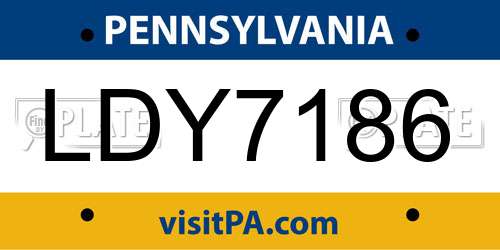LDY7186 Pennsylvania License Plate
