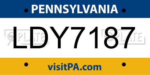 LDY7187 Pennsylvania License Plate