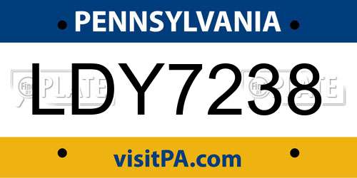 LDY7238 Pennsylvania License Plate