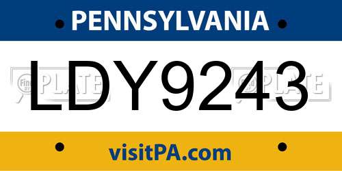 LDY9243 Pennsylvania License Plate