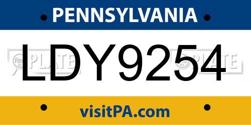 LDY9254 Pennsylvania License Plate