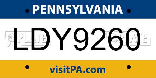 LDY9260 Pennsylvania License Plate