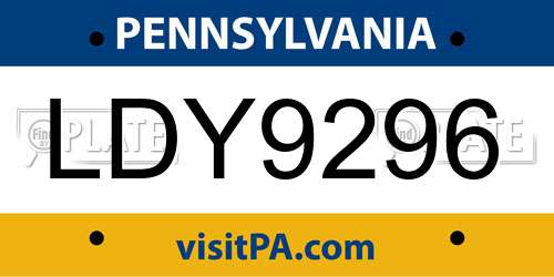 LDY9296 Pennsylvania License Plate