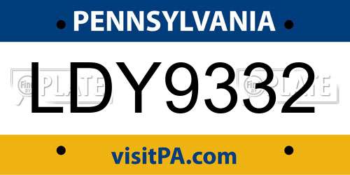LDY9332 Pennsylvania License Plate