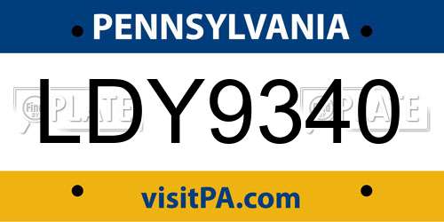 LDY9340 Pennsylvania License Plate