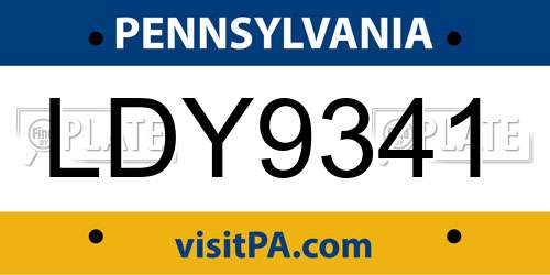 LDY9341 Pennsylvania License Plate