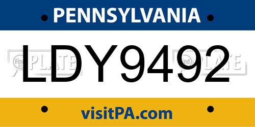 LDY9492 Pennsylvania License Plate
