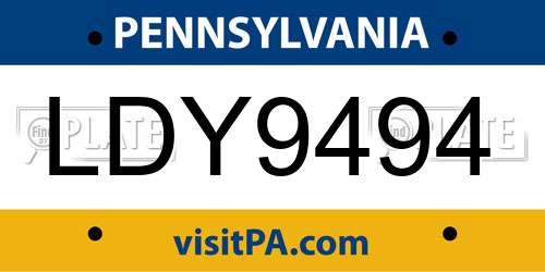 LDY9494 Pennsylvania License Plate