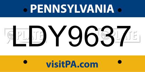 LDY9637 Pennsylvania License Plate