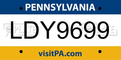 LDY9699 Pennsylvania License Plate