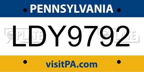 LDY9792 Pennsylvania License Plate