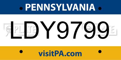 LDY9799 Pennsylvania License Plate