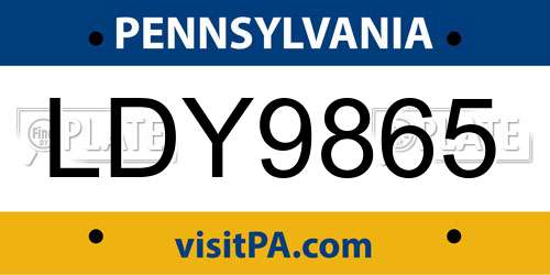 LDY9865 Pennsylvania License Plate