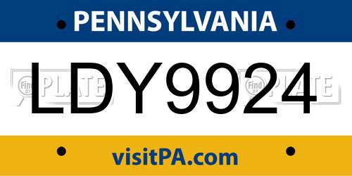 LDY9924 Pennsylvania License Plate