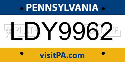 LDY9962 Pennsylvania License Plate