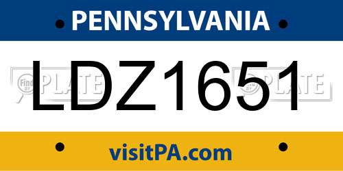LDZ1651 Pennsylvania License Plate
