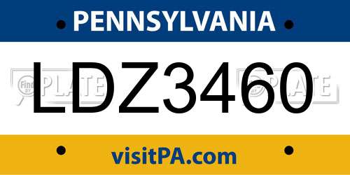 LDZ3460 Pennsylvania License Plate