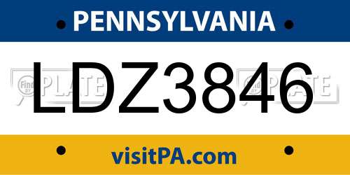 LDZ3846 Pennsylvania License Plate