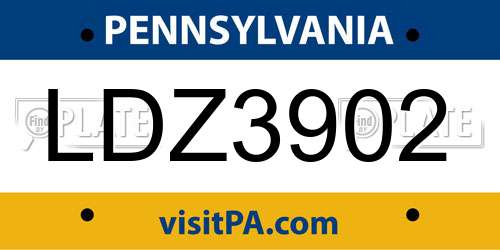 LDZ3902 Pennsylvania License Plate