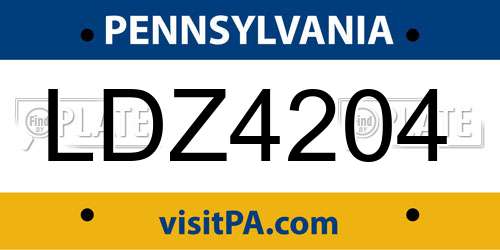 LDZ4204 Pennsylvania License Plate
