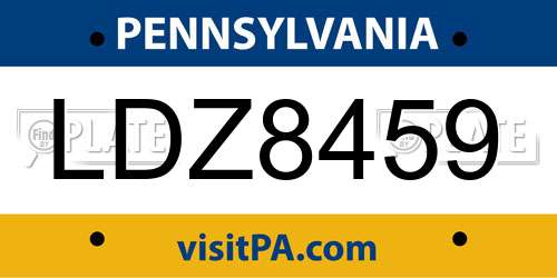 LDZ8459 Pennsylvania License Plate