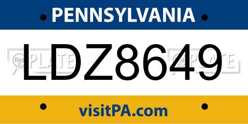 LDZ8649 Pennsylvania License Plate